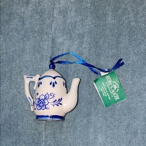 Kurt S. Adler Delft Blue and White Porcelain Teapot Holiday Ornament NWT